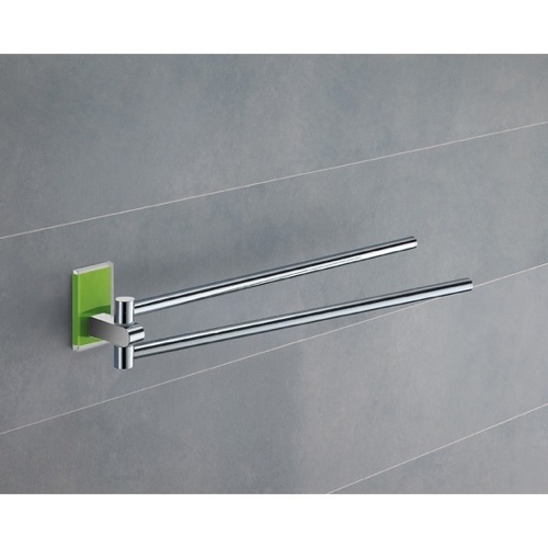 Swivel Towel Bar, Gedy 7823-04, 14 Inch Polished Chrome Swivel Towel Bar With Green Mounting 7823-04